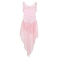 thumbnail image 5 of Kaerm Girls Lyrical Dance Costume Sleeveless High-low Hem Morden Contemporary Flowy Leotard Dress Pink 14, 5 of 7