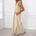 thumbnail image 4 of DHFJKG Summer Dresses For Women Beach Long Dress Sleeveless Turndown Collar Loose Fit Solid Color Flowy A-Line Side Slit Sundress Stylish Dresses, 4 of 7