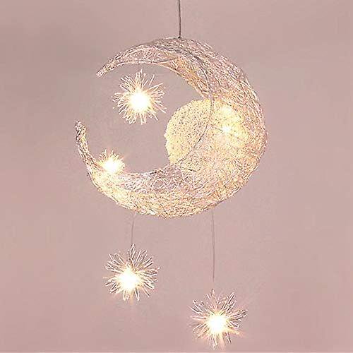 Star Moon Suspension Ceiling Lamp Aluminum Led Lighting Fixture with 5 Bulbs for Kids Bedroom (White Light)