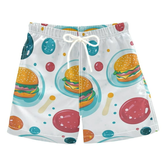 FORMRS Boys Swim Trunks Quick Dry Mesh Liner Boardshorts Sizes XS-XL, Bubbles Hamburger