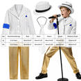 thumbnail image 3 of Huioutfit Clothes for Kids, 80s Outfits for Boys, Retro Clothes Boys Jacket + Top+ Pants + Glasses + Hat+ 2pc Gloves, 80s Party Wear, Role Play Clothes for Kids Gold,10-12 Years, 3 of 5