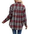 thumbnail image 3 of SHIBEVER Womens Blouse Long Sleeve Oversized Flannel Plaid Soft Button Down fashion Shirt Roll Up Plaid tops, 3 of 4