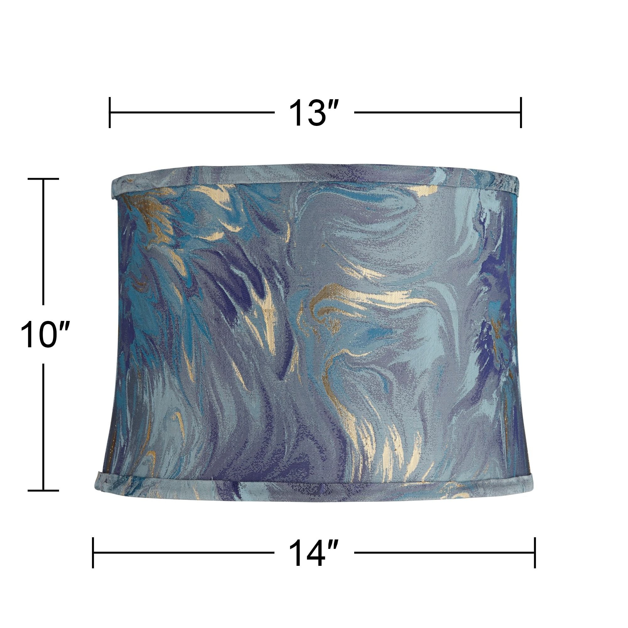 Springcrest 13" Top x 14" Bottom x 10" High x 10" Slant Print Lamp Shade Replacement Saba Blue Drum Softback Washer Harp Finial