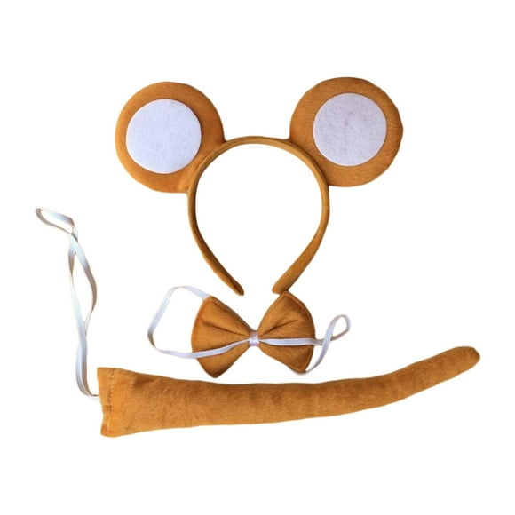 Monkey Ears, Bow Tie and Tail Set Animal Costume Accessories for Performance Light Coffee