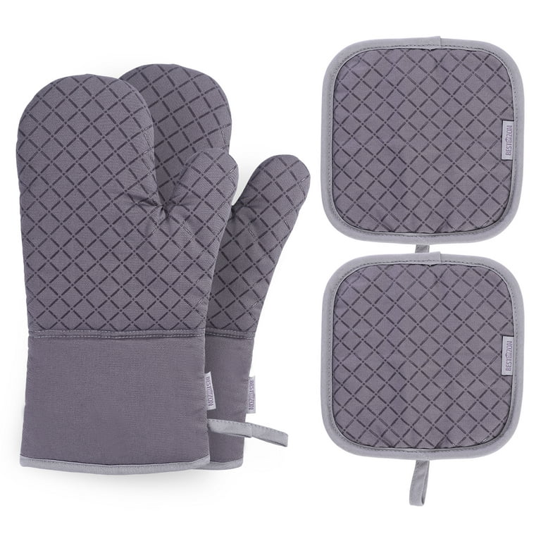 Bestonzon Set of Oven Mitt and Heat Resistant Pot Holder Pad Protective Oven Gloves (Gray), Adult Unisex, Size: One Size
