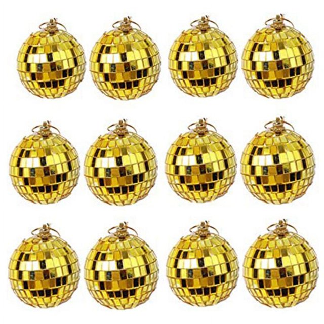 12 piezas de decoración de bola de discoteca con espejo, efectos de iluminación para fiestas o DJ, decoración, accesorios de escenario (2 pulgadas, dorado)