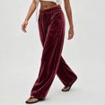 thumbnail image 4 of Karymi Solid Casual Velvet Wide Leg Pants Woman, Elastic Drawstring Waist Long Trousers with Cargo Pockets, 4 of 6