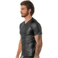 thumbnail image 2 of YONGHS Men's Liquid Shiny Metallic V-Neck Short Sleeve T-Shirt for Nightclub Tops Black L, 2 of 6