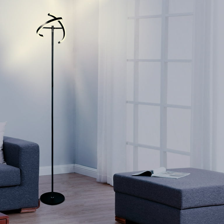 Brightech Sky Dome Plus LED Floor Lamp, Torchiere Super Bright Floor Lamp With Reading Lamp For Living Rooms & Offices - Dimmable Tall Standing Lamp For Bedroom Reading - Black