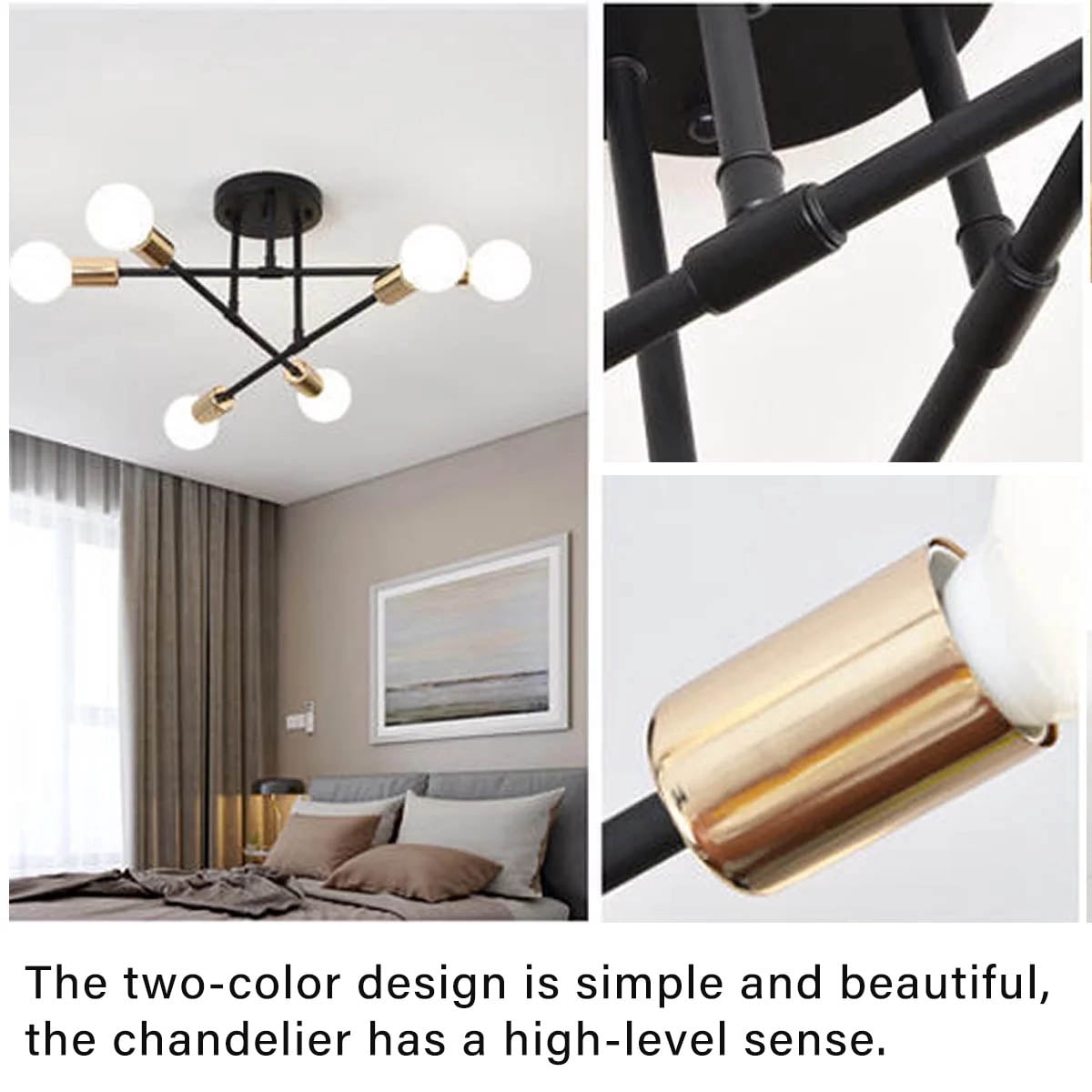 IFCOW 6-Lights Modern Mid Century Sputnik Chandelier, Semi Flush Mount Ceiling Light Fixture for Living Room Dining Room Kitchen Chandelier