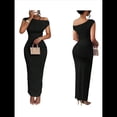 thumbnail image 3 of Vestido Elegante de Verano para Mujer, de Corta, Ajustado, para Cóctel, Graduación, con Hombros Descubiertos y Corte Oblicuo. Negro XL, 3 of 7