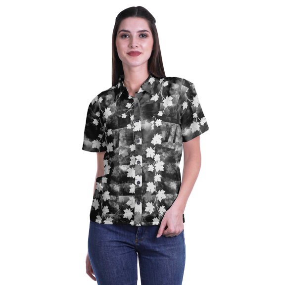 Moomaya Printed Half Sleeve Shirt For Women Button Down Collar Casual Top