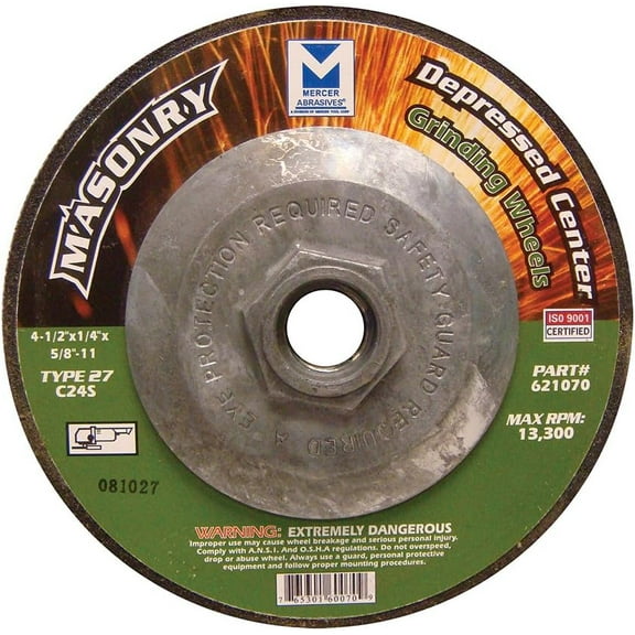 Mercer Abrasives 621070 4-1/2" x 1/4" x 5/8"-11 Type 27 Grinding Wheels for Masonry, 20-Pack