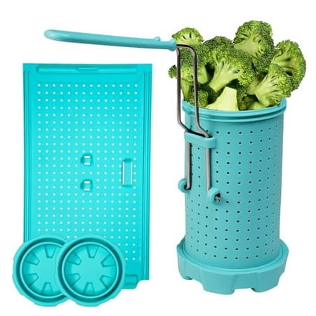 Nutri Steamer Basket 4 in 1 - Premium Platinum Silicone Vegetable Steamer and Strainer, Compatible with Instant Pot 8qt + 100% Food safe, Kitchen Device for Steaming, Boiling, Baking and Storing