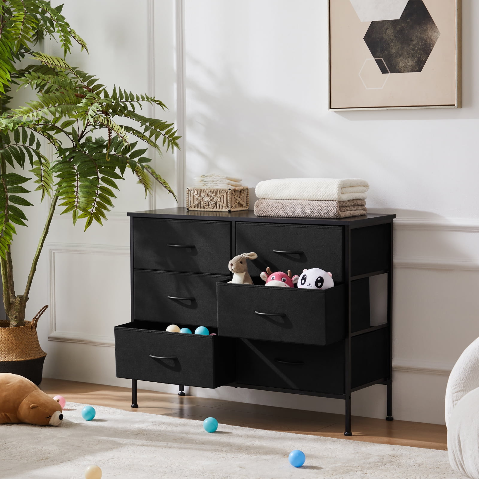 CONCETTA 6-Drawer Fabric Dresser Storage Chest for Bedroom, Closet, Storage Furniture for Adults, Black