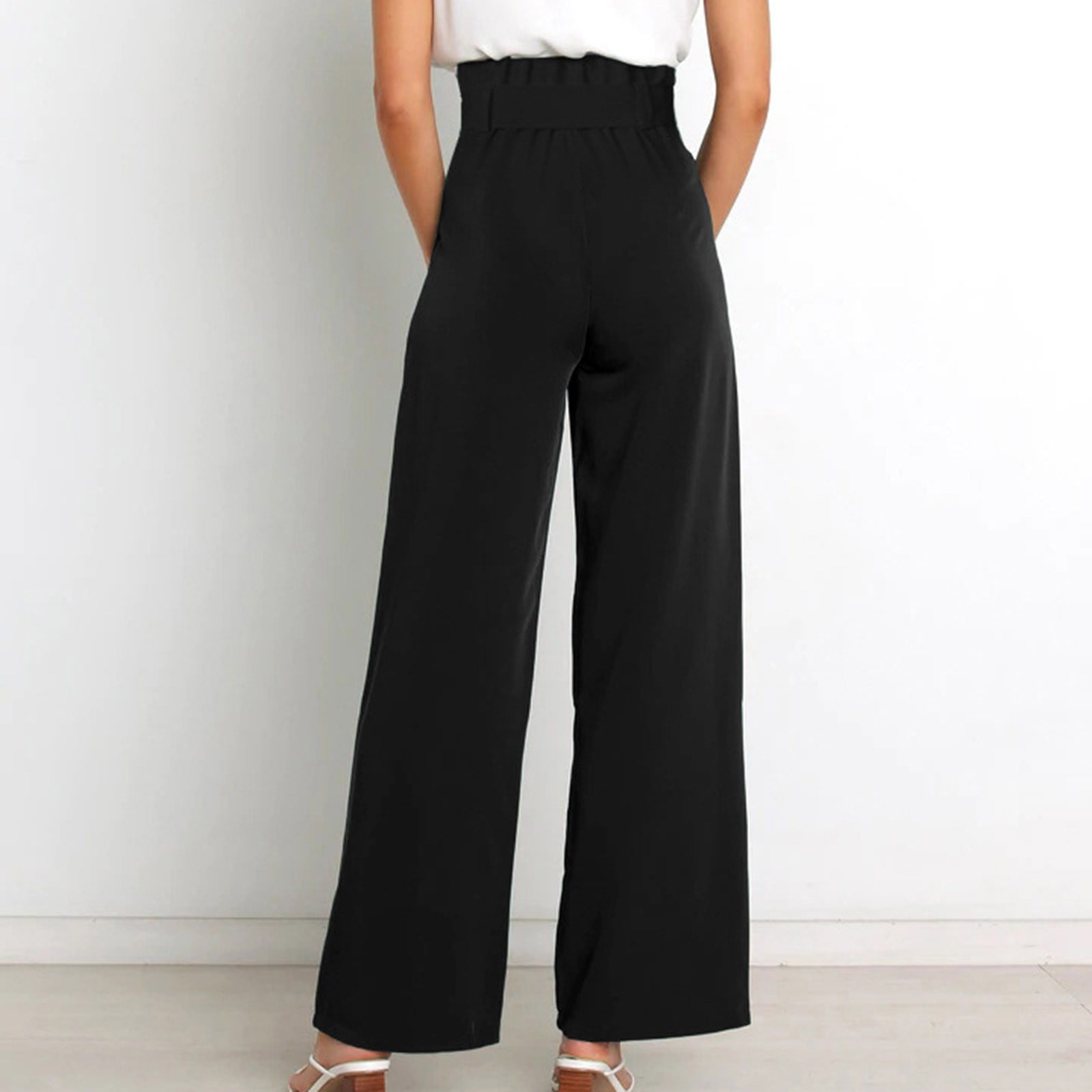 Solid Tie Front Wide Leg Pants -SHEIN