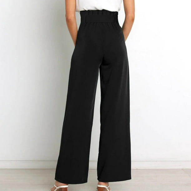 Women's Casual Wide Leg Pants High Waisted Self Tie Belted Straight Long  Loose Palazzo Work Trousers Dress Pants 