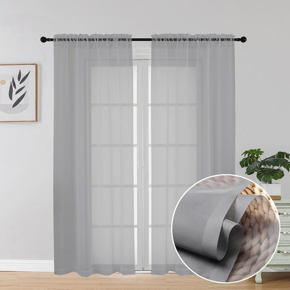 OVZME Sheer Window Curtains 72 inch Length 2 Pcs- Rod Pocket Living Room Curtain Panels Voile Textured Soft and Lightweight Window Treatments for Bedroom Decor, 42W x 72L inches, Charcoal Grey