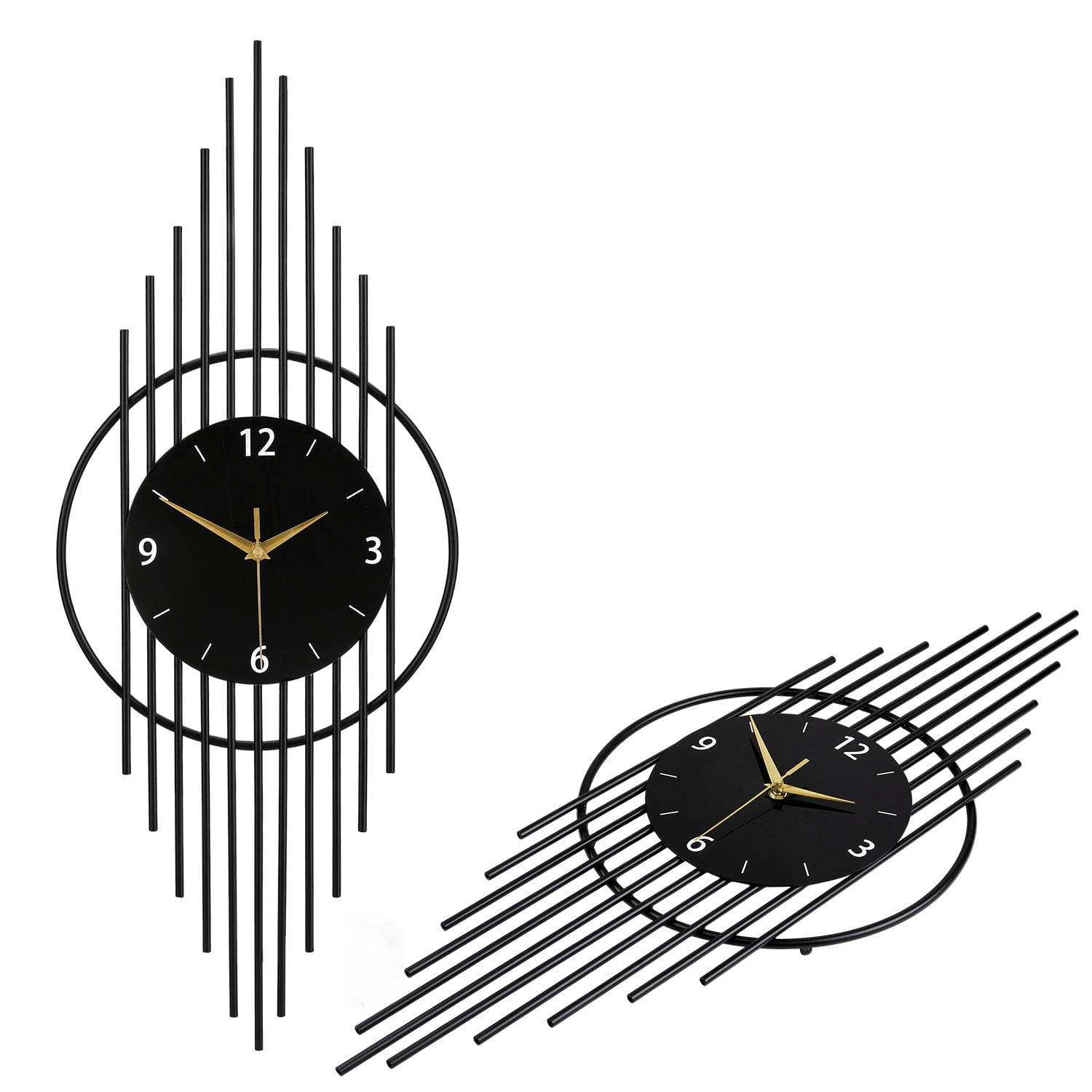 Modern Black Metal Wall Clock, Art Deco Style Large Decorative Clock for Living Room, Silent Non-Ticking Hanging Clock with Geometric Design, Unique Home Decor & Kitchen/Bedroom Wall Art