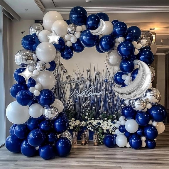 SHILIU-Navy Blue Balloon Garland Arch Kit Double Stuffed Royal Blue Star Moon Balloons for Birthday Baby Shower Over the Moon Prince Graduation Wedding Space Astronaut Galaxy Party Decorations