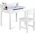 thumbnail image 1 of LDHF Kids Table and Chair Set, Flip Top Kids Art Craft Table w/Chair for Playroom Kindergarten, Toddler Drawing Writing Desk Set w/Paper Roll & 2 Markers, Gift for Boys Girls Ages 3+ (White), 1 of 4