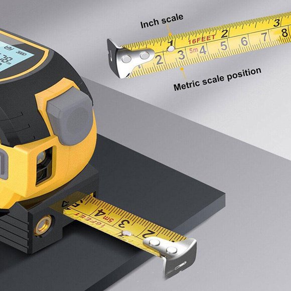 Royalbelle 3-in-1 Laser Tape Measure,Digital Tape Measure w/197Ft Laser Measurement & 16Ft Manual Measuring,Support Cross Marking & Historical Data Storage Function,Measure Distance,Yellow