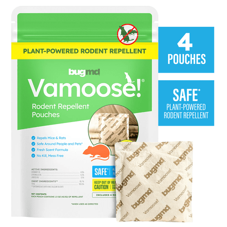 BugMD Vamoose Mouse & Rat Repellent Pouches for Home & Car Engines, Cornmint Oil,4 Pouches