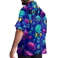 thumbnail image 3 of Alien Men's Casual Printed Poplin Short Sleeve Button Down Beach Shirt with Spread Collar Top, 3 of 6