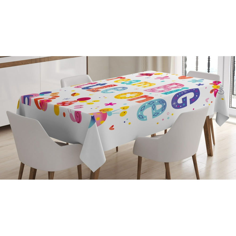 Dream Tablecloth, Dream Big Little One Kids Nursery Art with Cute Cartoon Characters Colorful