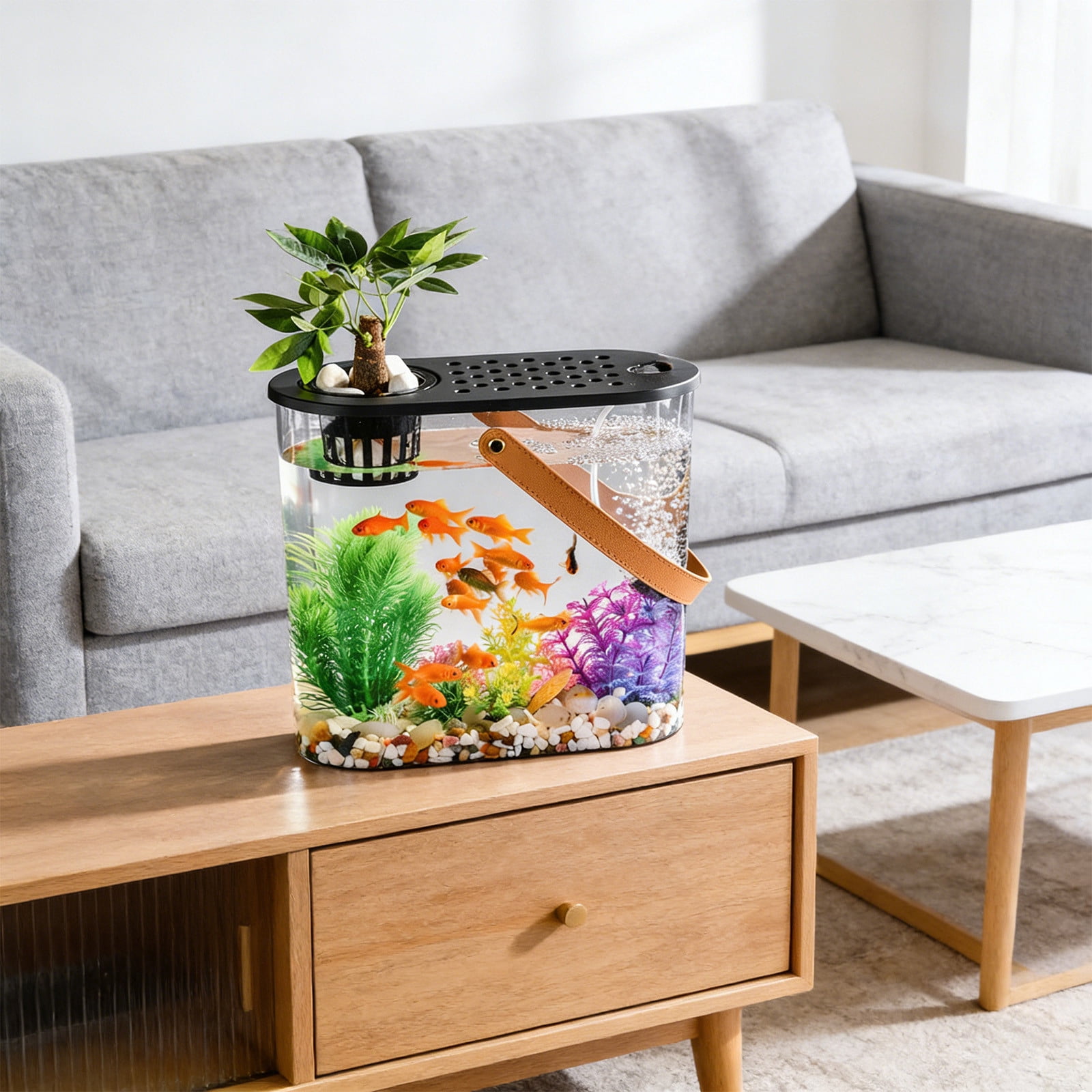 Msgweeeg Small Fish Tank Small Aquarium Goldfish Bowl Fish Tank for Goldfish Plastic Aquarium Home Decor Clear Fish Tank for Desktop Suitable for Tabletops Living Room Bedroom Ornaments