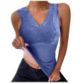 thumbnail image 2 of Thermal Tank Top Women Fleece Small V Neck Fitted Fleece Lined Thermal Sleeveless Tops Camisole Warm Base Layer Vest Cold Weather Dark Blue, 2 of 6