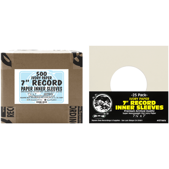 (500) 7" 45rpm Ivory Vinyl Record Inner Sleeves - Archival Quality, Super Heavyweight 29# Paper with Hole - 07IWIV