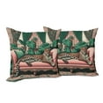 thumbnail image 5 of Ambesonne Leopard Throw Pillow Cover Pack of 2, Monsteras Wild Cat Lounge, 2 Pcs-16"x16", Pink and Jade Green, 5 of 5