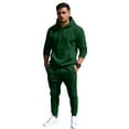 thumbnail image 2 of Men's Winter 2-Piece Casual Set, Solid Color Fleece Pullover Hoodie and Pants, Warm Lounge Wear For Everyday Cold Weather,Dark Green,L, 2 of 8