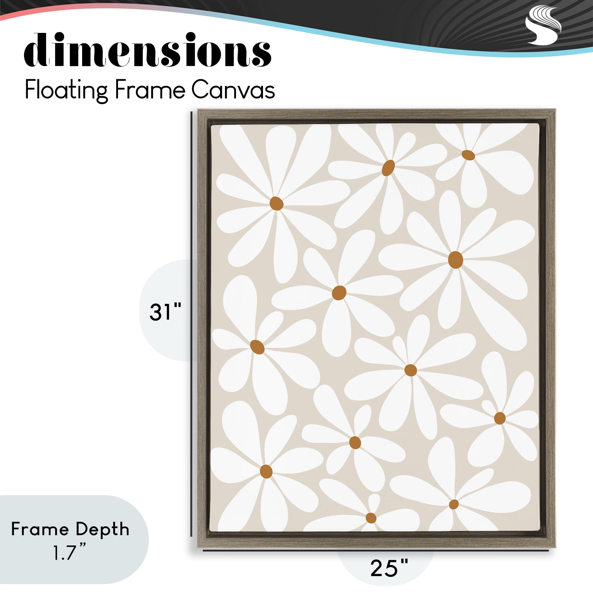 Stupell Industries Beige & White Daisies Brown Framed Floater Canvas Wall Art, design by Susan Ball