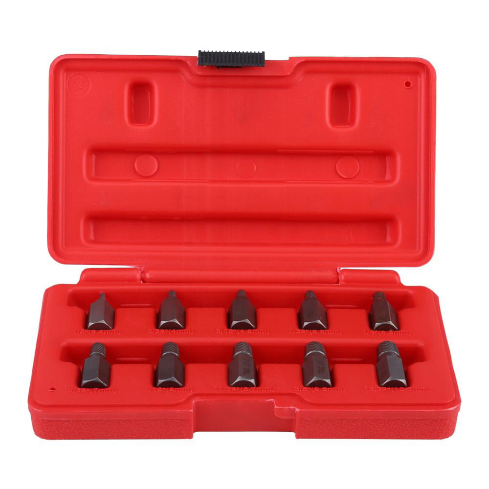 Fulok Easy 10Pcs 3.2-10.3mm Screw Extractor Set for Rust Damaged Studs Bolt Remover Out with a Red Case Screws 