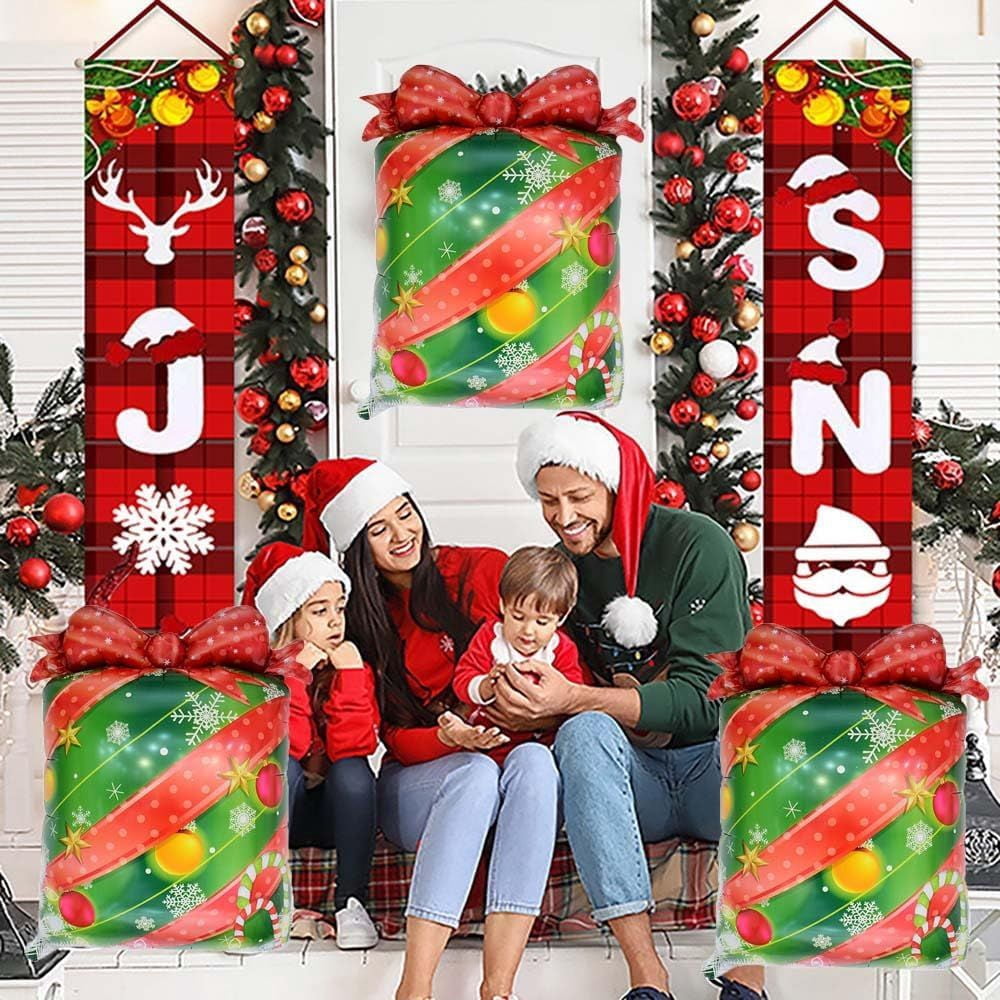 Christmas Gift Balloons Christmas Balloons Christmas Gift Foil Balloons for Christmas-Themed Party Birthday Party Supplies Decorations Party Decorations Balloons Party Sets, 3PCS