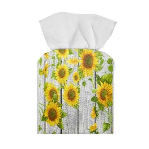 ZUXONGSY Sunflower Wood Square Tissue Box Cover PU Leather Household Tissue Holder Waterproof Tissue Cover Stylish Tissue Box Cover Bedroom Office Desk Accessories