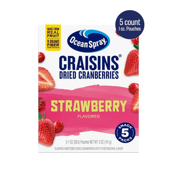 Ocean Spray® Strawberry Flavored Craisins® Dried Cranberries, 5‑Count Single‑Serve 1 oz Snack Packs