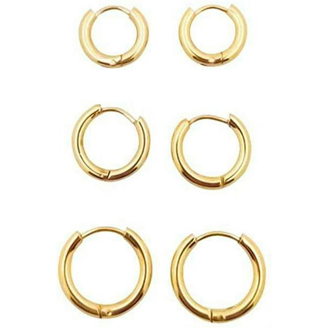 Pendientes de aro Pendientes de aro de acero inoxidable quirúrgico 8 mm 10 mm 12 mm Cartílago Helix Sleeper Pendiente para hombres, mujeres, niñas y niños Ormromra LRWJ184-2