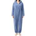 thumbnail image 6 of JIANLAI Women Fleece Hooded Jumpsuit Pajamas Full‑Zip Long Sleeve One Piece Loungewear, Plush Warm Cozy Hooded Sleep Suit With Cuffed Ankles, Solid Color Winter Home Sleepwear, 6 of 6