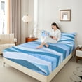 thumbnail image 4 of Castle Fairy Gradient Blue Stripes Twin Sheet Sets,Abstract Geometric Lines Bedding, 4 of 7