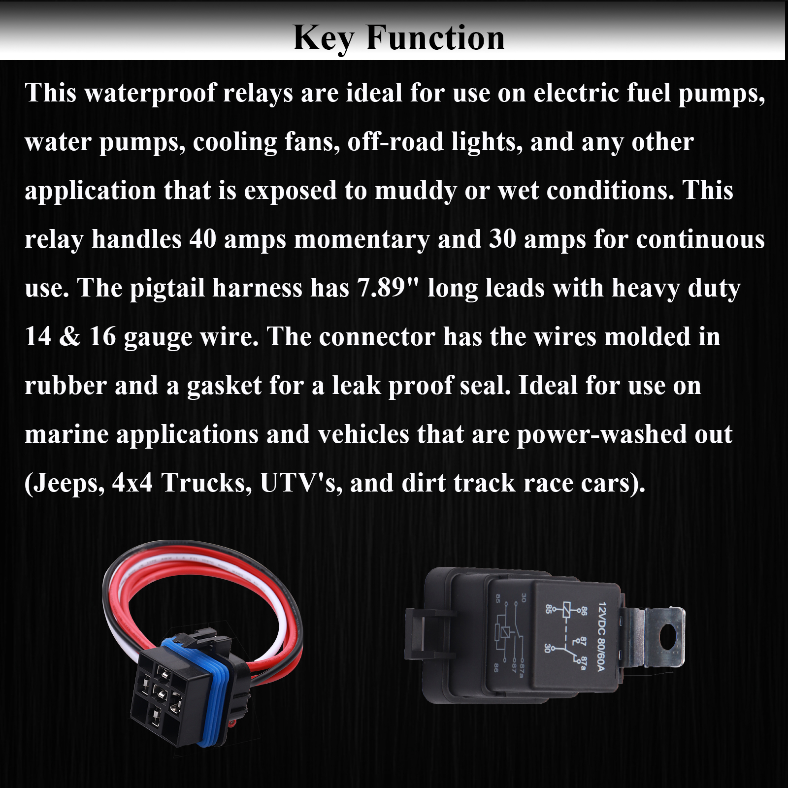 HOPUT 5 Pack 80/60 AMP 12V DC Waterproof Relay and Harness - Heavy Duty 12 AWG Tinned Copper Wires, 5-PIN SPDT Automotive Relay