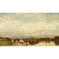 thumbnail image 2 of Jules Dupré 18x12 Black Ornate Wood Framed Double Matted Museum Art Print Titled - Cows Crossing a Ford (1836), 2 of 5