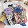 thumbnail image 4 of Zhengup 5 Pairs Vintage Floral Socks Y2K Lolita Ethnic Jacquard Crew Cotton Socks Fairy Grunge Alt Emo Dress Socks, 4 of 7