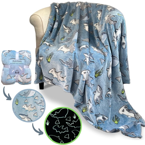 Manta Buddies Shark que brilla en la oscuridad, 130 x 150 cm