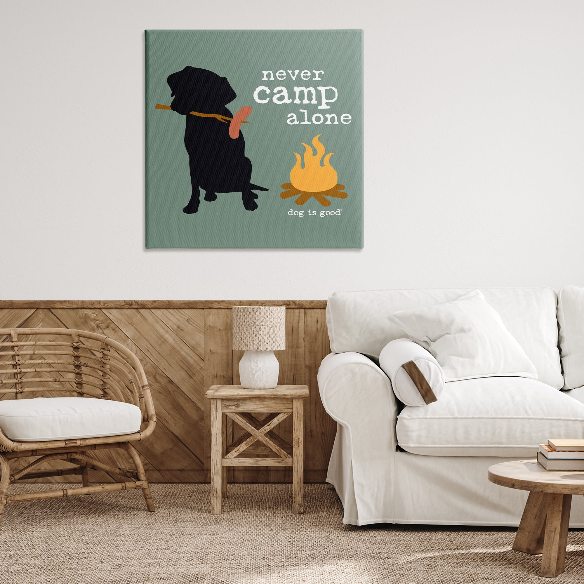 Stupell Industries Never Camp Alone Dog Animals Painting Wrapped Canvas Art Print Wall Art, 36 x 36