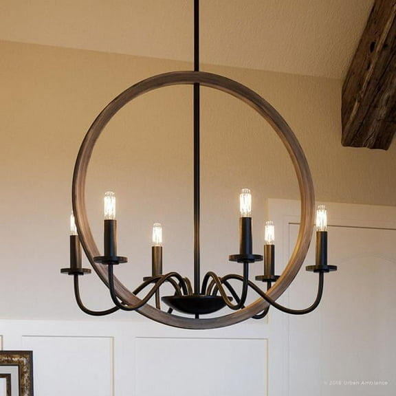 Urban Ambiance Luxury Farmhouse Chandelier, Size: 24-3/4"H x 22"W, with Urban Industrial Style Elements, Olde Bronze Finish, UHP2374