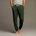 thumbnail image 2 of Men’s Drawstring Waist Lounge Pants with Pockets Relaxed Fit Lightweight Elastic Cuff Sleepwear Bottoms for Home Wear Dark Green 3XL, 2 of 2