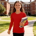 thumbnail image 4 of ZyeKqe Boys Girls Long Sleeve Tops Casual Crewneck Lightweight Stretch Fitness Running Workout Tee Shirts for Kids(9-10Years,Red), 4 of 8